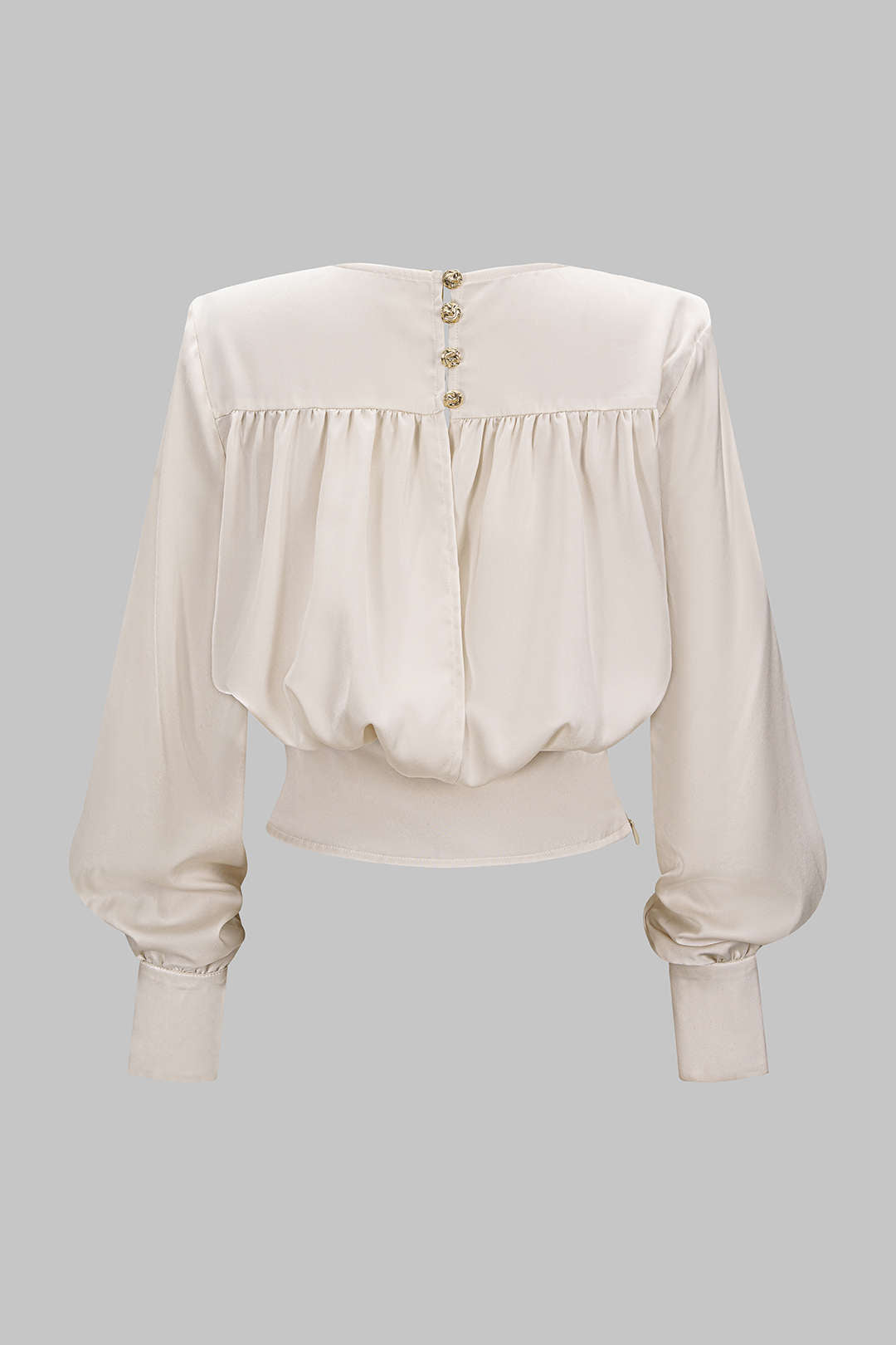 Satin V-Neck Ruched Long-Sleeve Shirt