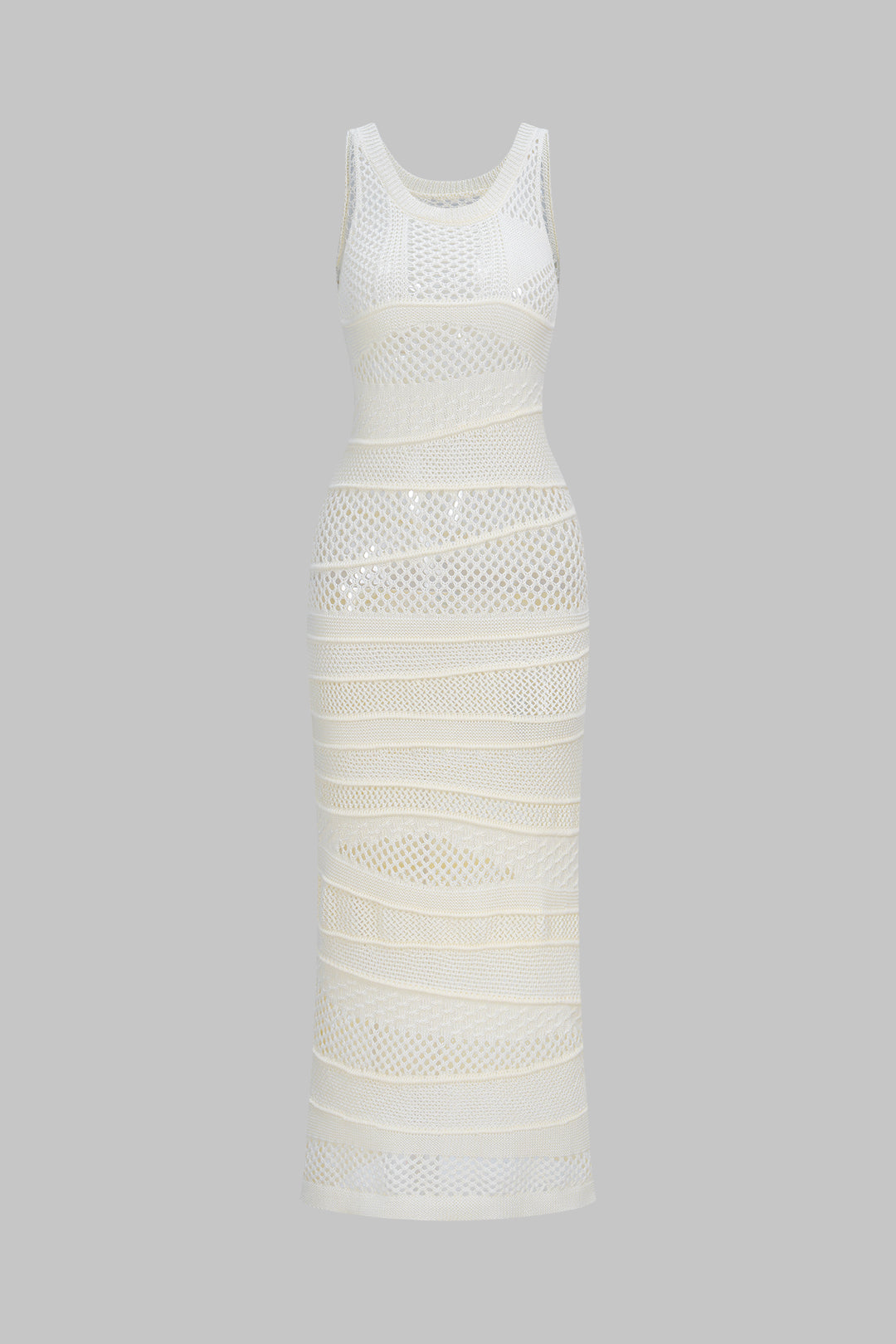 Knit Round Neck Hollow Out Asymmetrical Sleeveless Dress