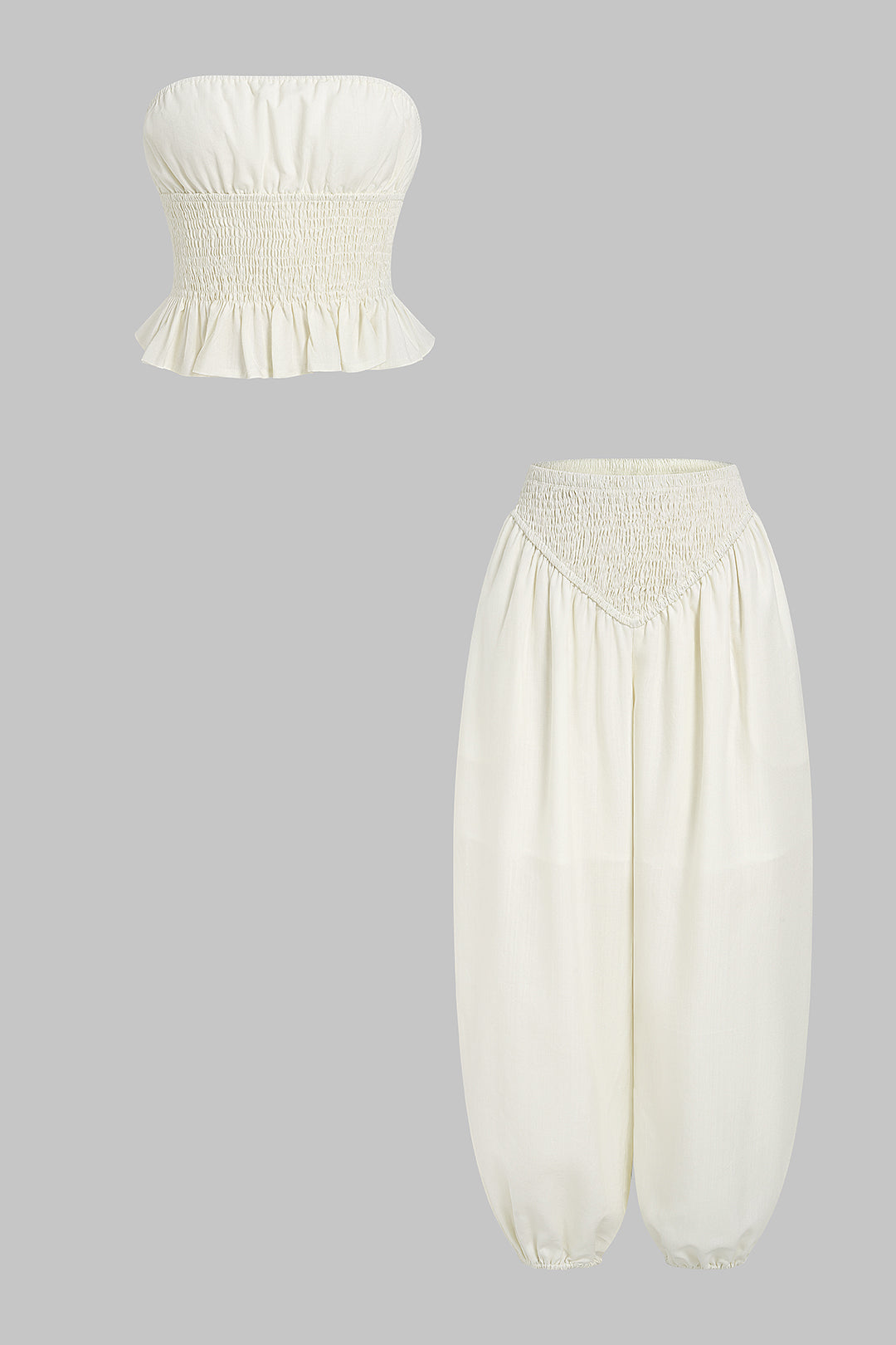 Gesmoktes Rüschen-Tube-Top und weite Ballonhose-Set