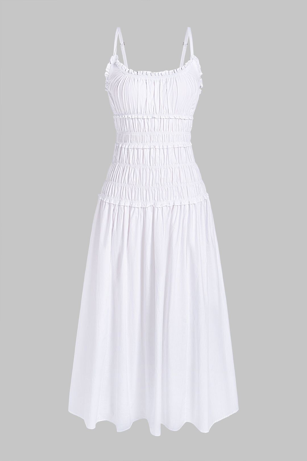 Robe longue sans manches unie à volants