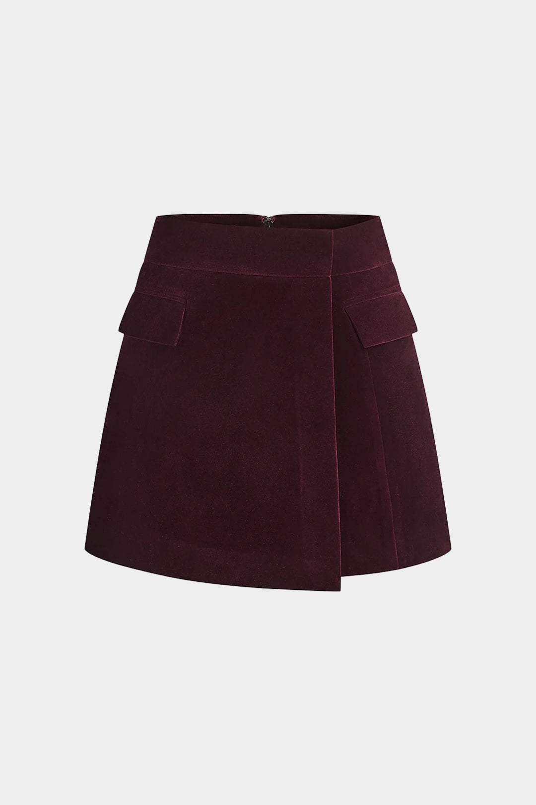 Velvet Fake Pockets Asymmetrical Skirt