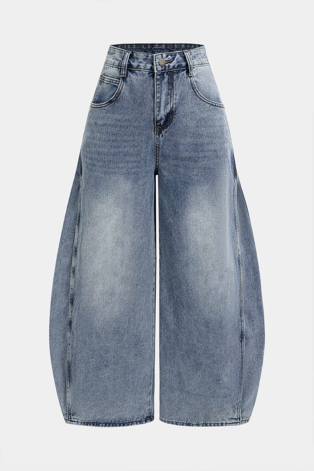 Jean taille haute à carreaux en denim avec lien à la taille et poches