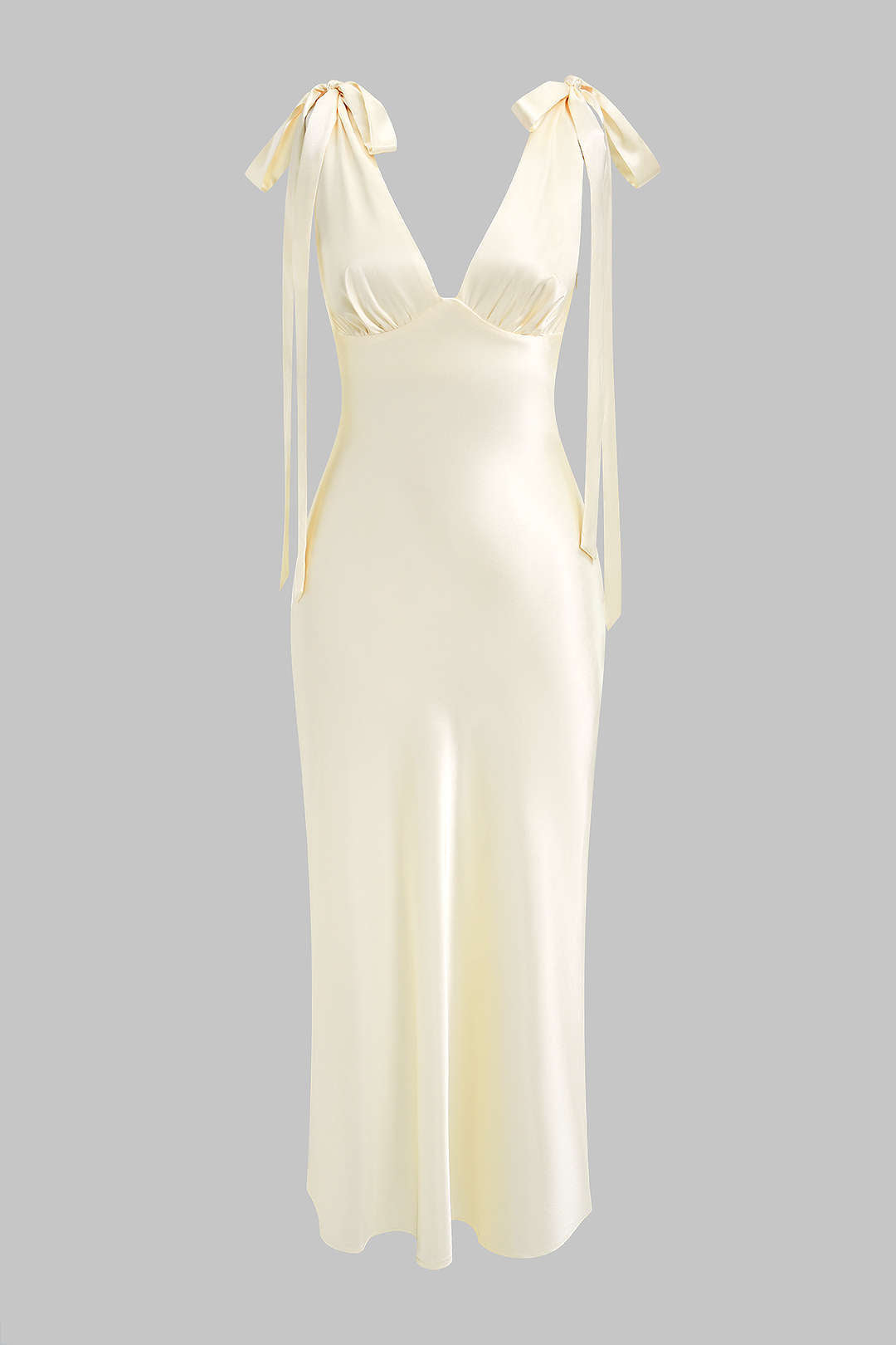 Satin V-Neck Tie-Up Backless Sleeveless Maxi Dress