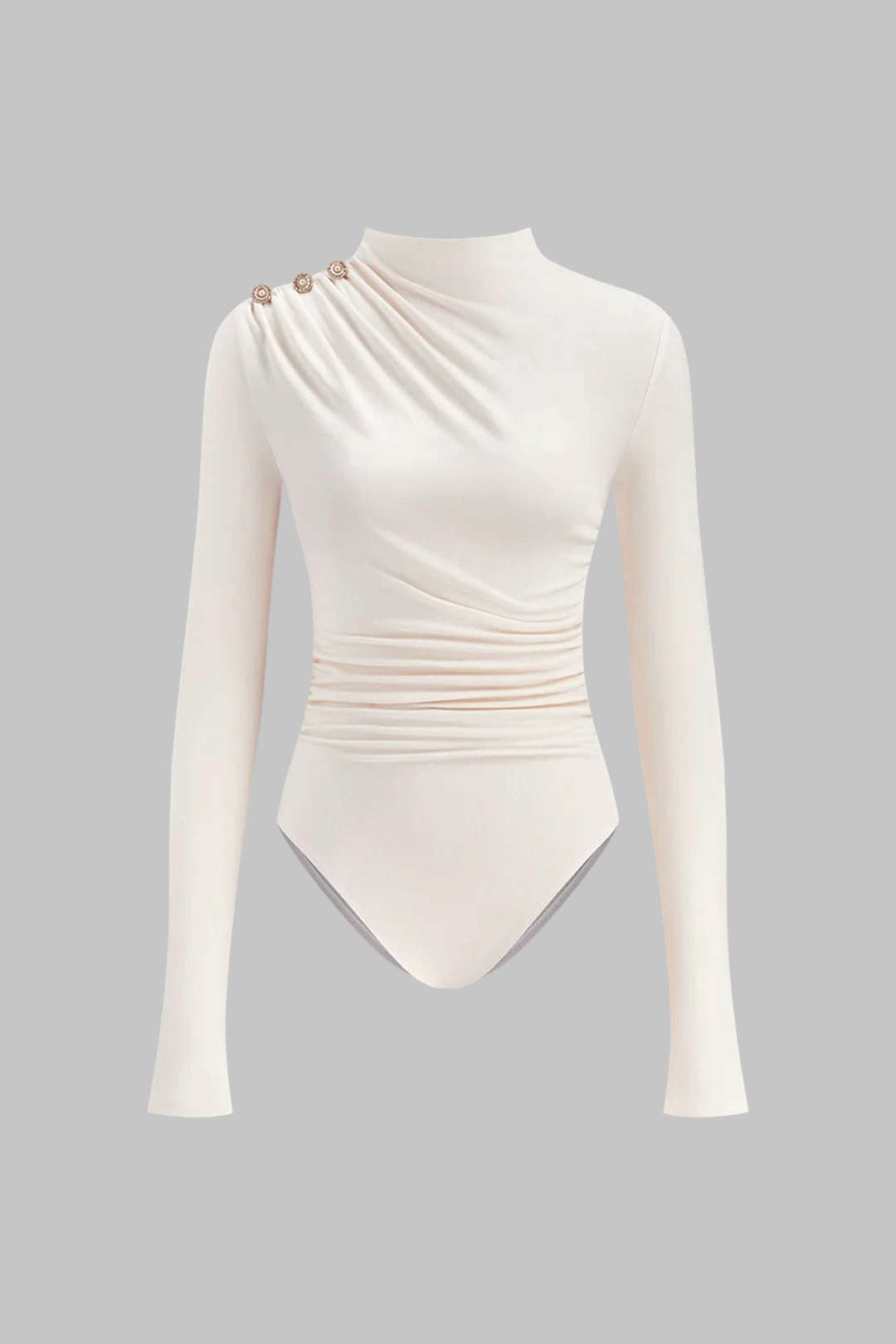 Body côtelé asymétrique à manches longues et fronces