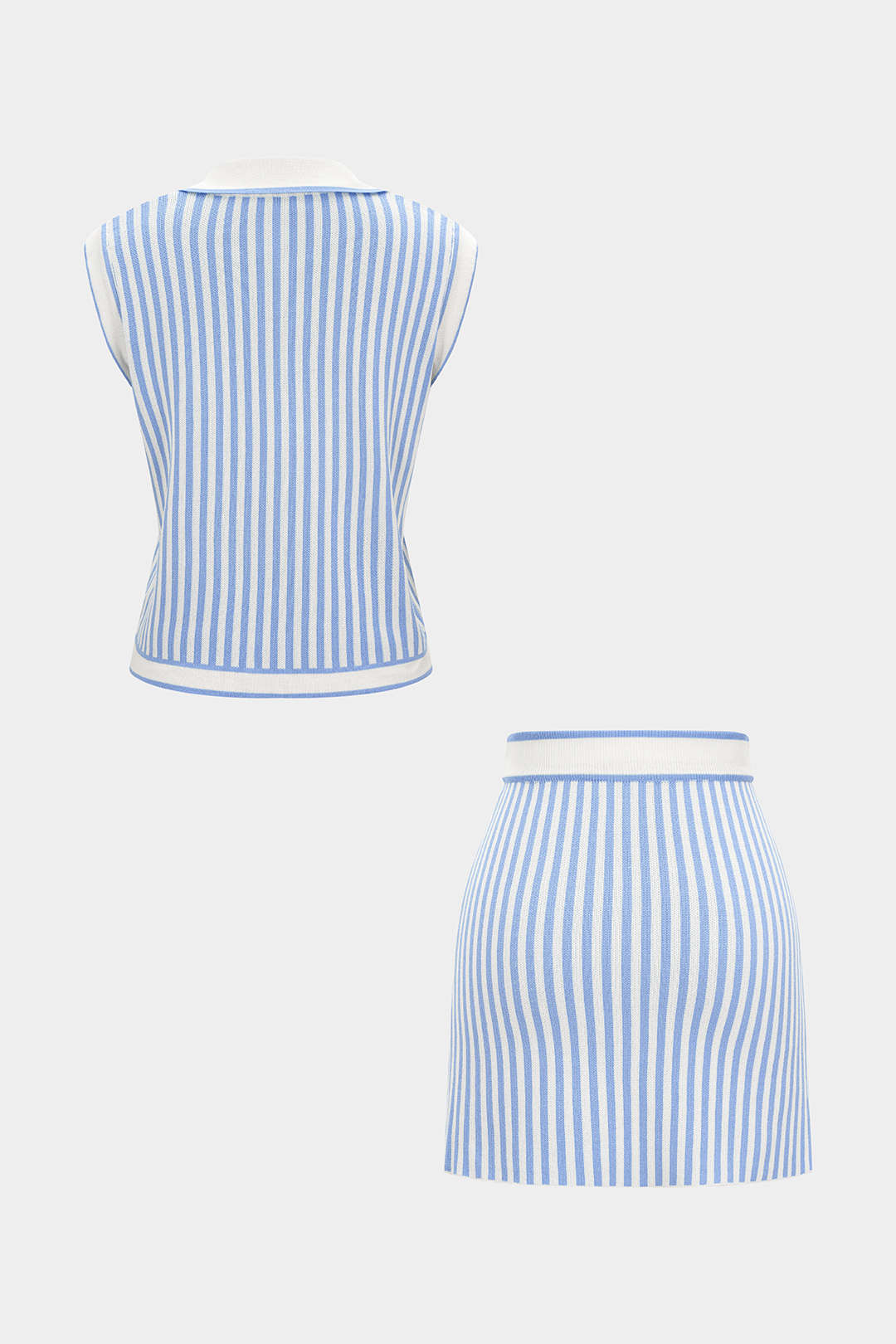 Knit Stripes Contrast Print V-Neck Tank Top And Pocket Skirt Set