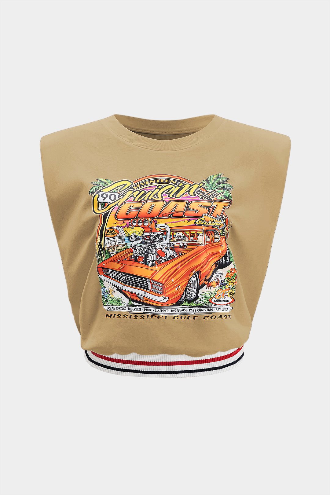 Car Print Round Neck Sleeveless T-Shirt