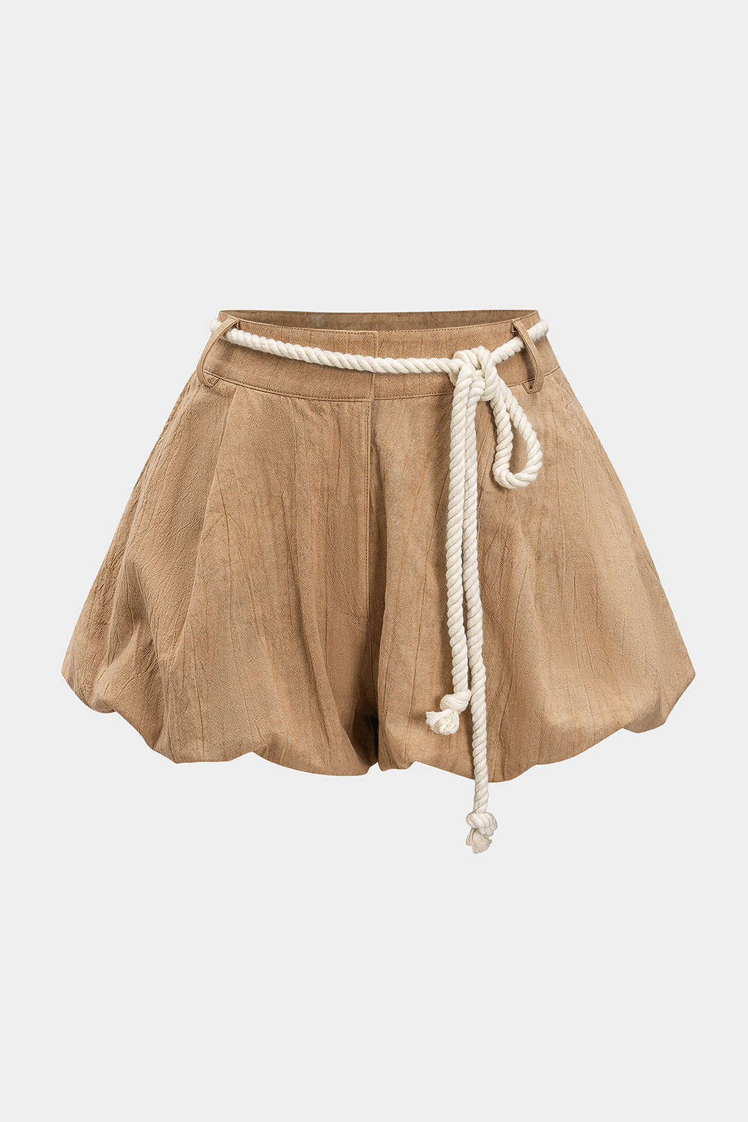 Solid Belted Ruched Shorts