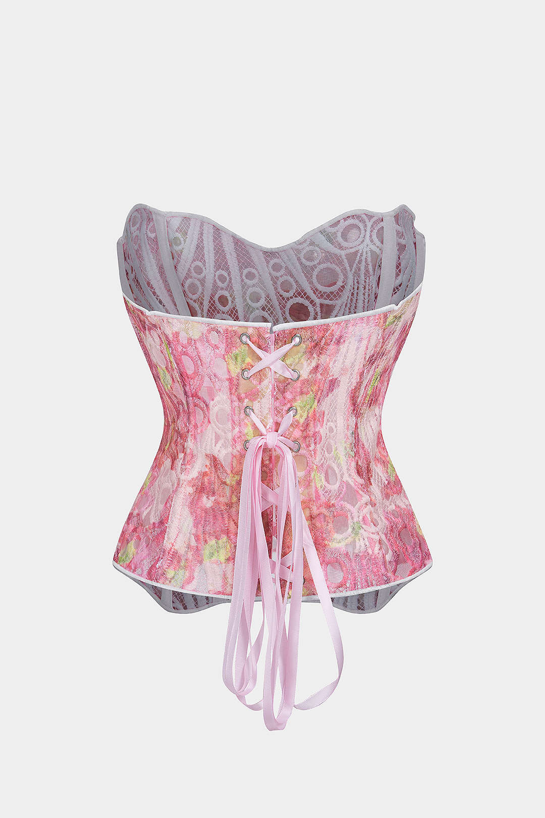 Floral Print Jacquard Patchwork Textured Tie Back Tube Top