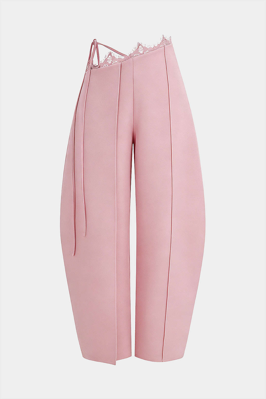 Lace Trim Tie Asymmetrical Wide Leg Pants