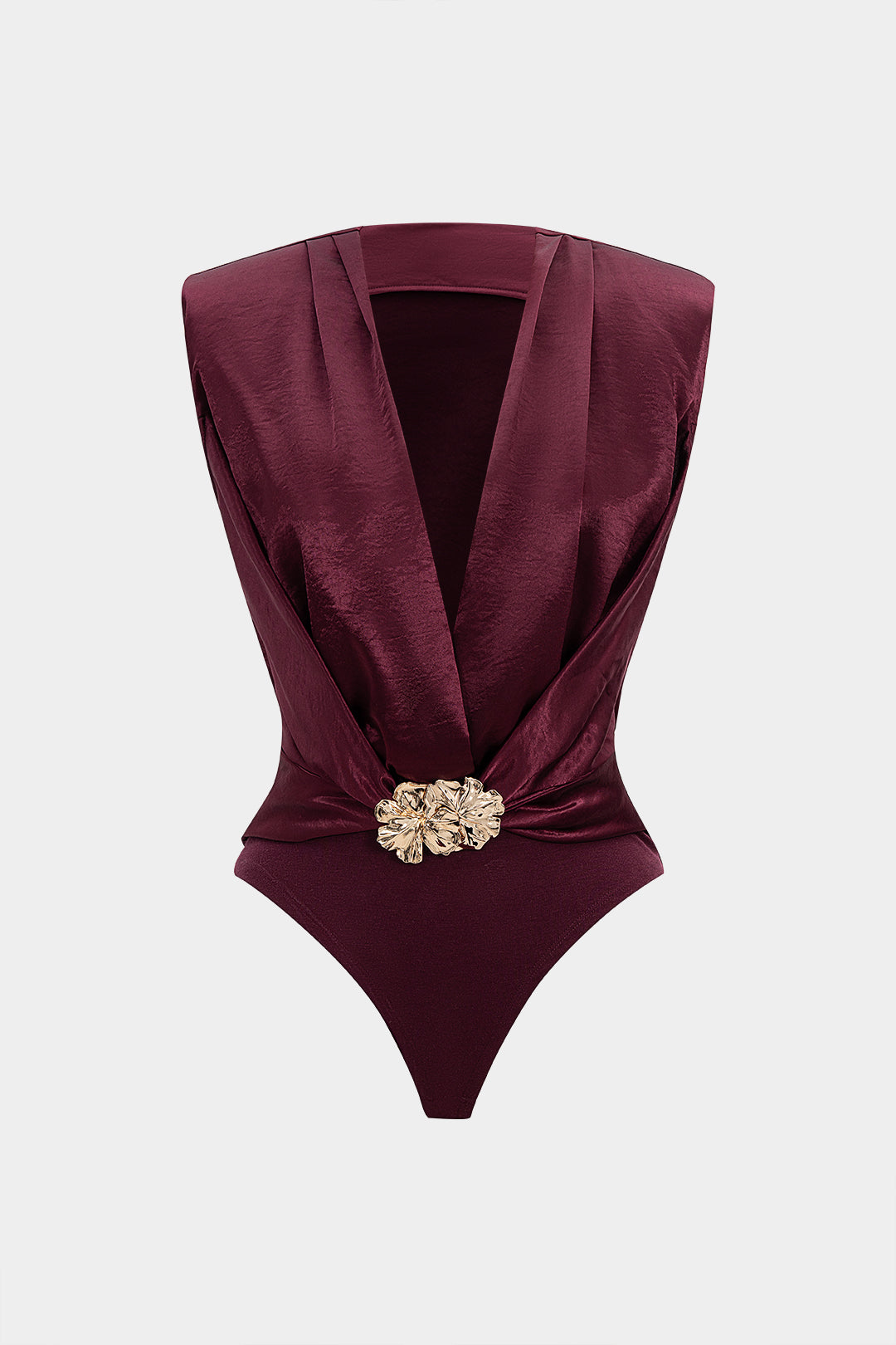 Body sans manches en satin, patchwork et décor métallique, décolleté en V