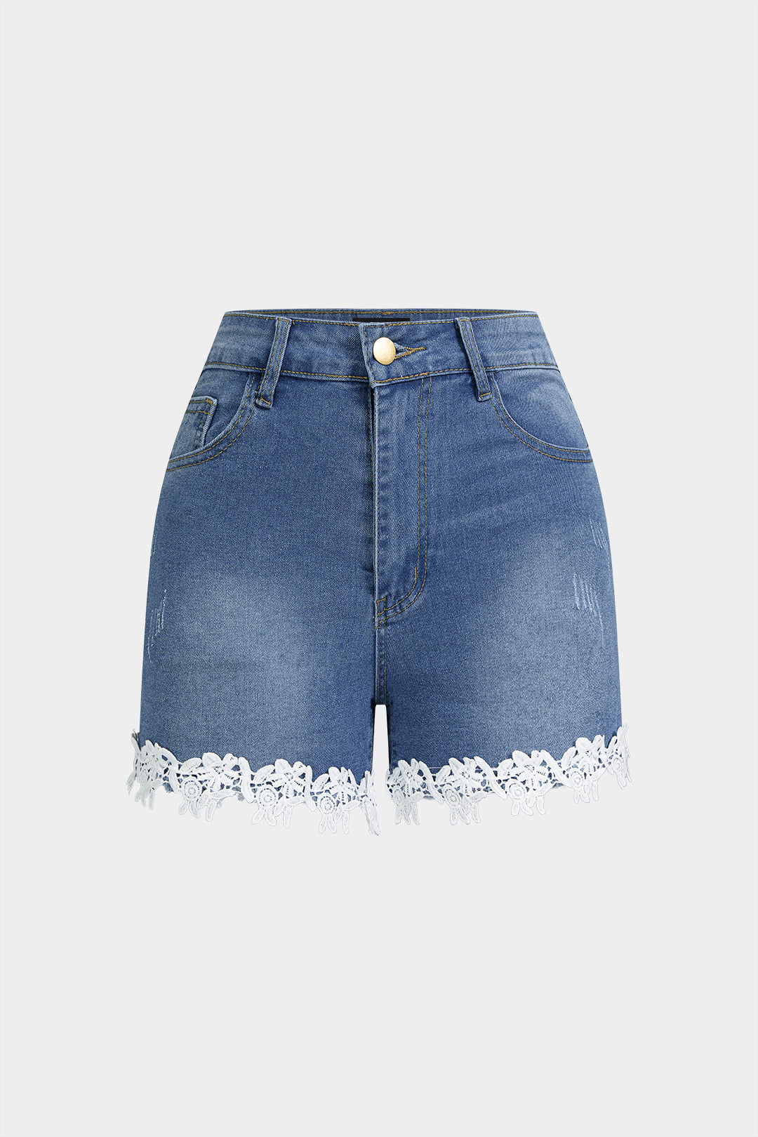 Denim Patchwork Lace Trim Shorts