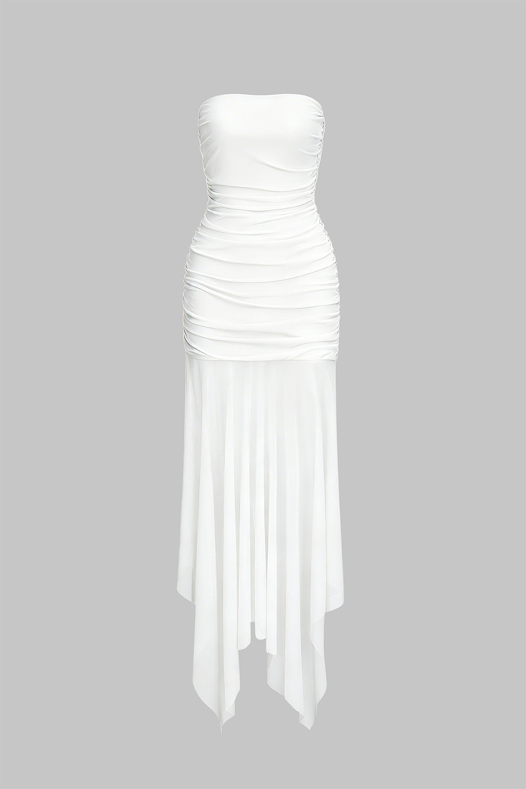 Mesh Strapless Irregular Hem Midi Dress