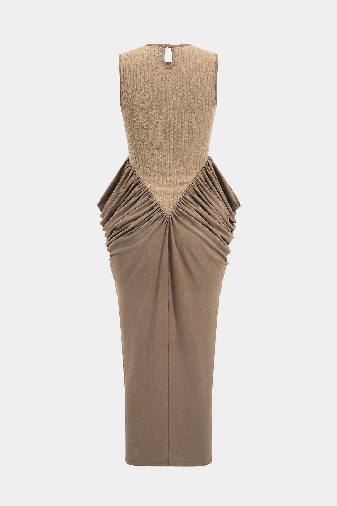 Robe longue sans manches froncée à col rond et fente