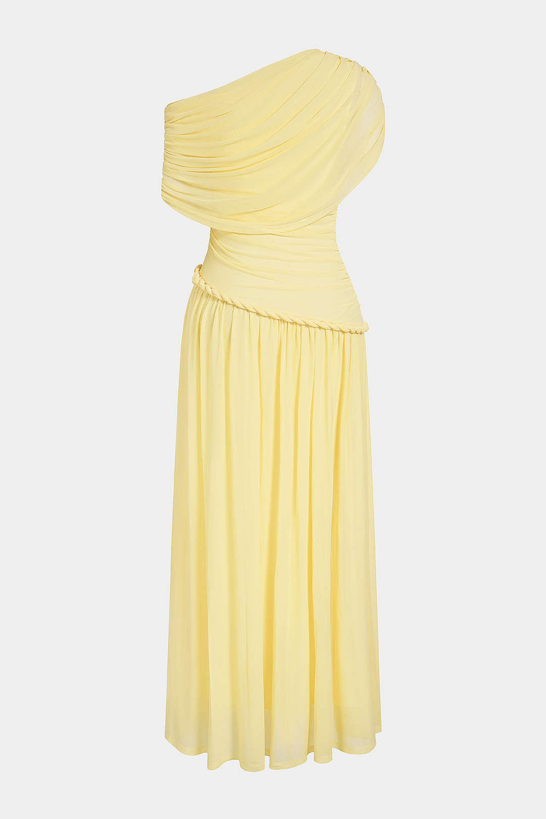 Mesh One Shouder Twist Knot Ruched Sleeveless Maxi Dress