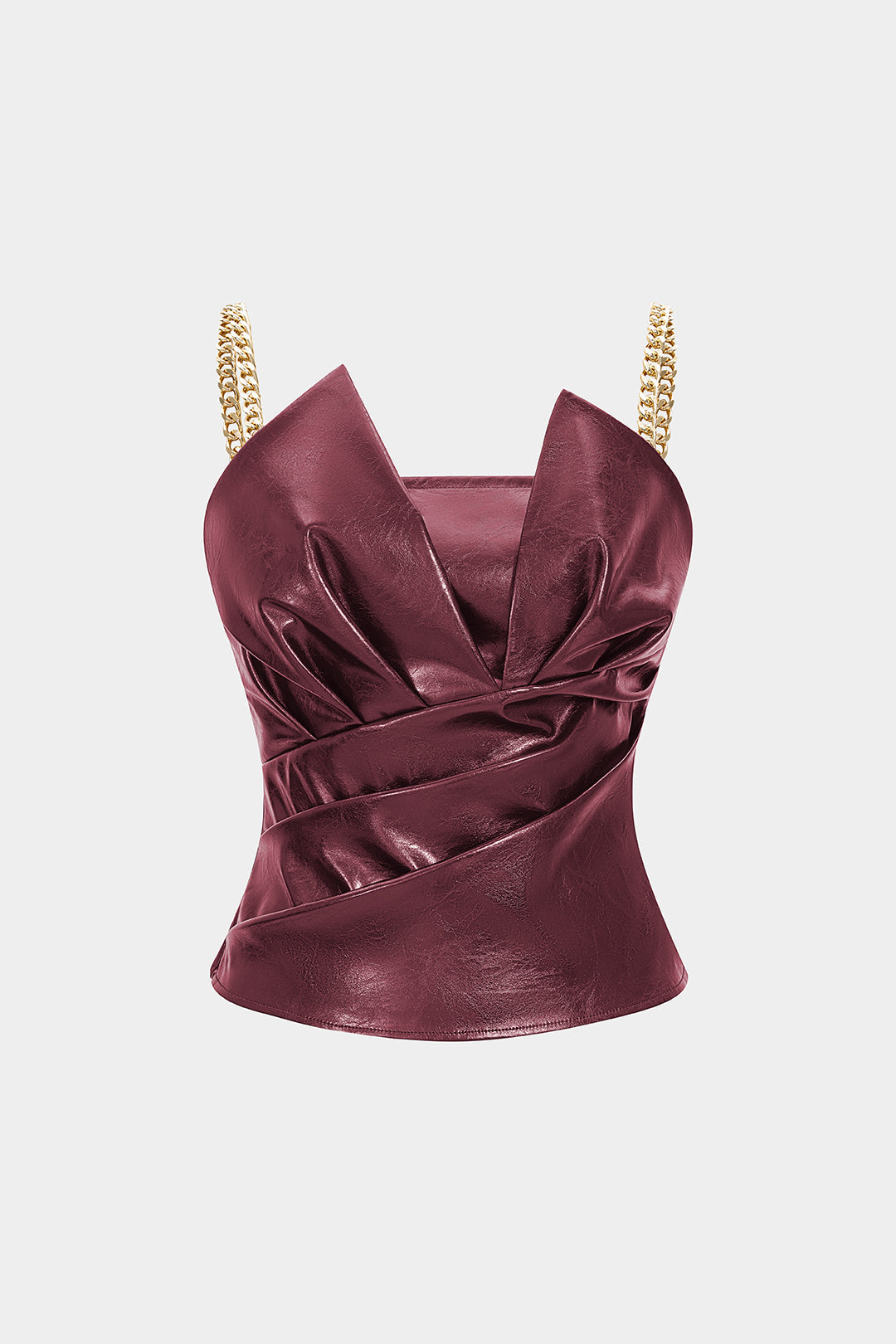 Faux Leather Metallic Chain Ruched Cami Top