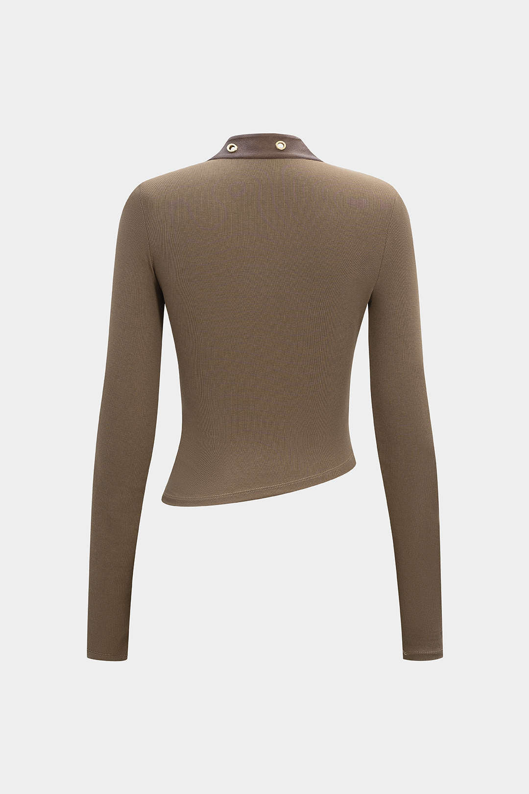Faux Leather Metallic Asymmetrical Long-Sleeve Top