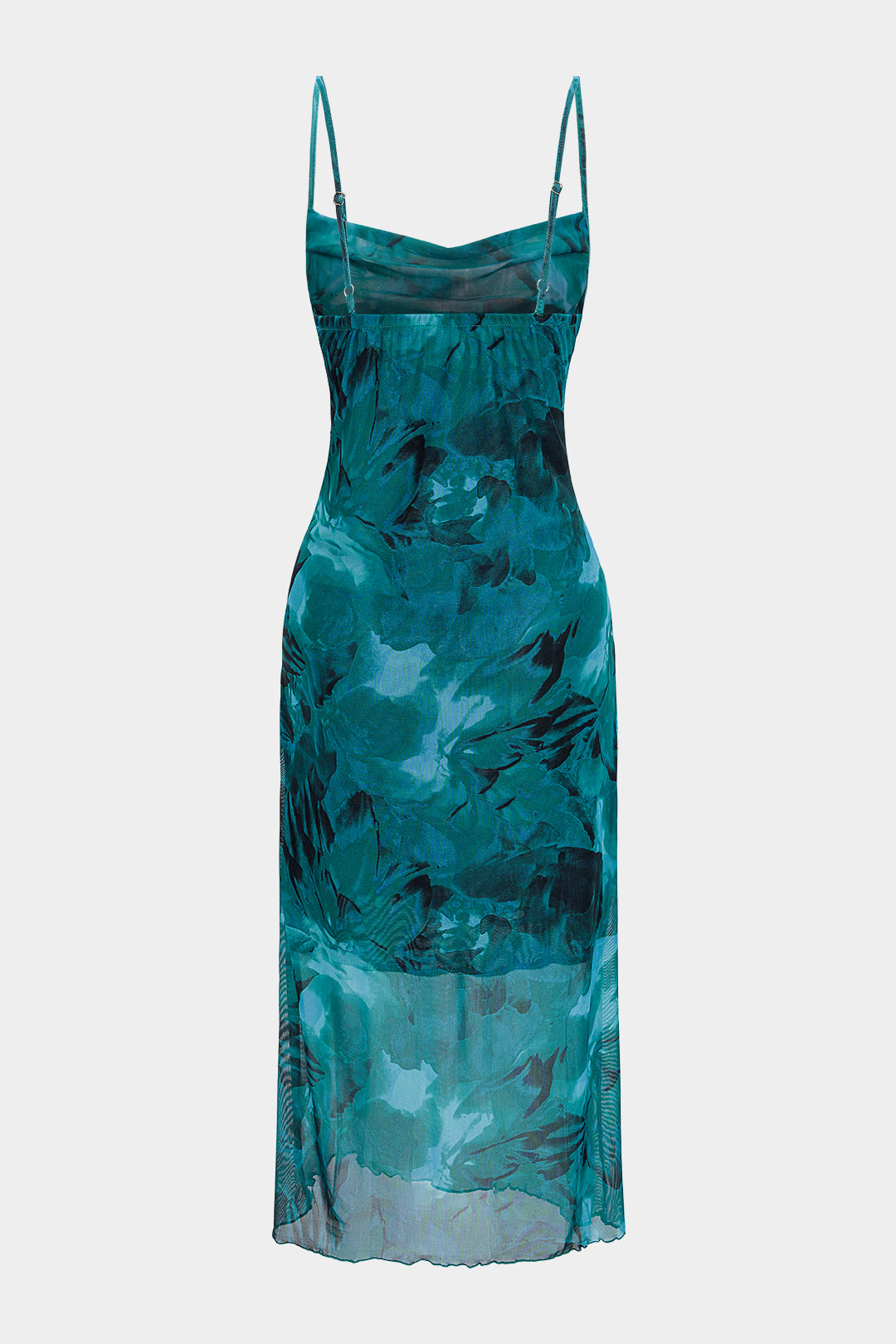 Artistic Print Mesh Slip Midi Dress