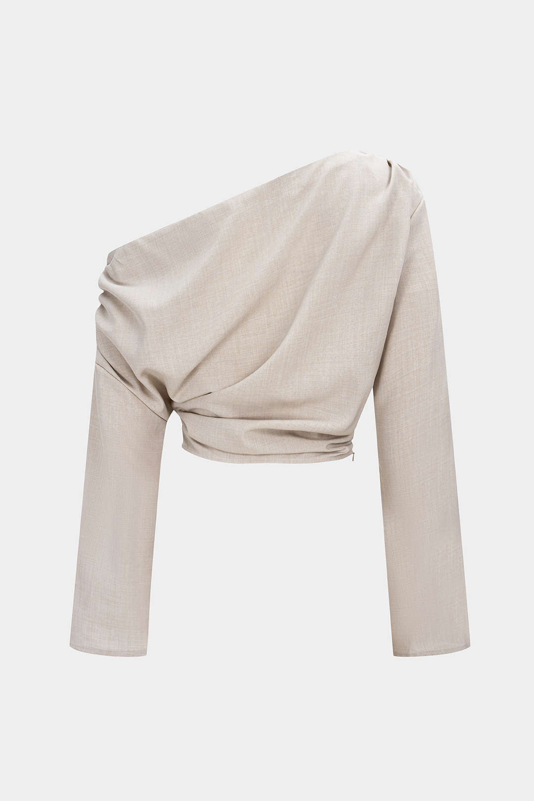 One Shoulder Ruched Long-Sleeve Shirt