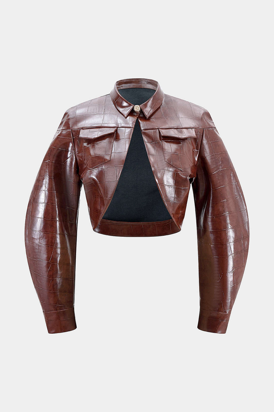 Faux Leather Pocket Cropped Jacket