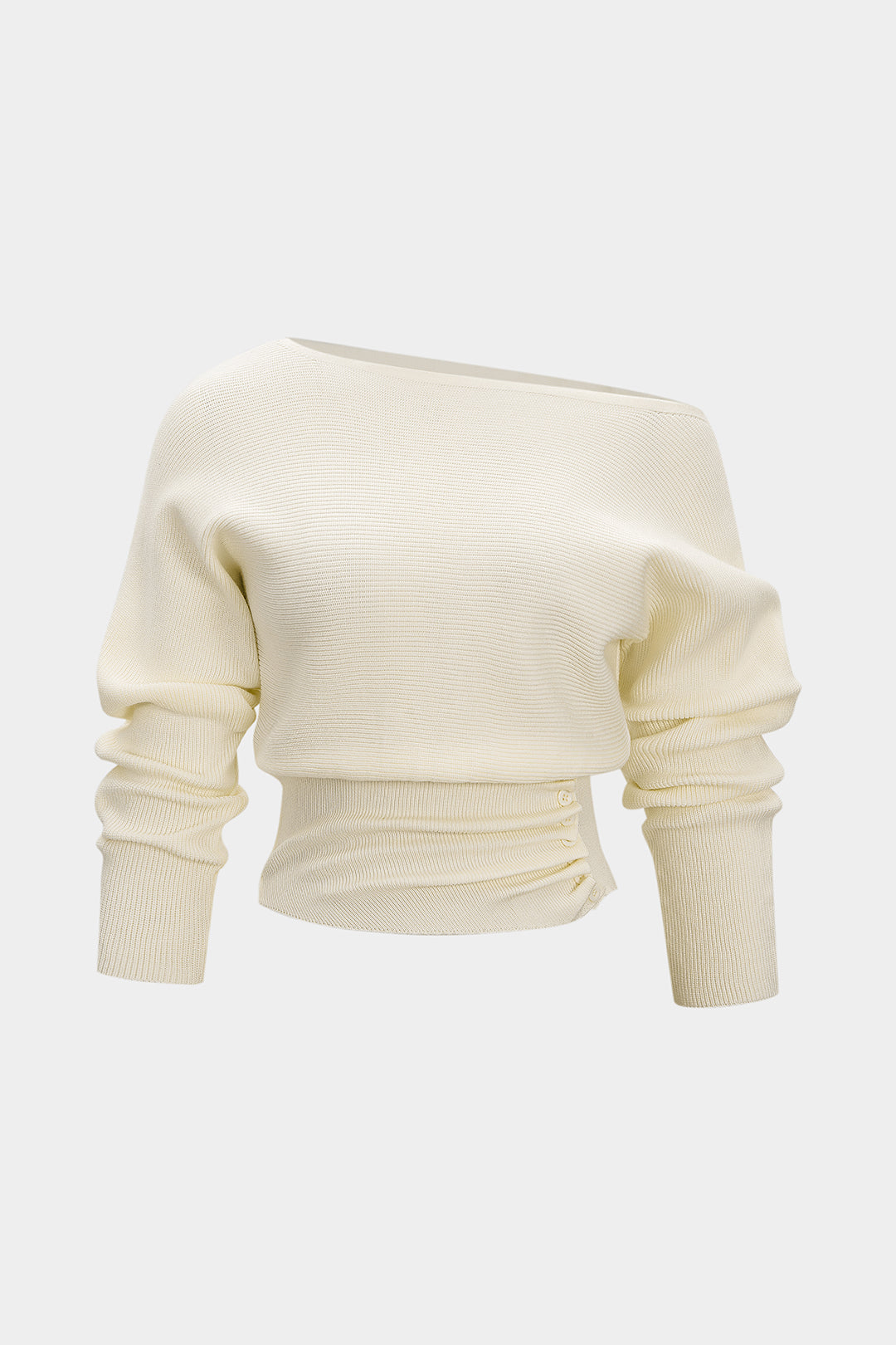 Asymmetrisches gerafftes Fledermausärmel-Langarmshirt