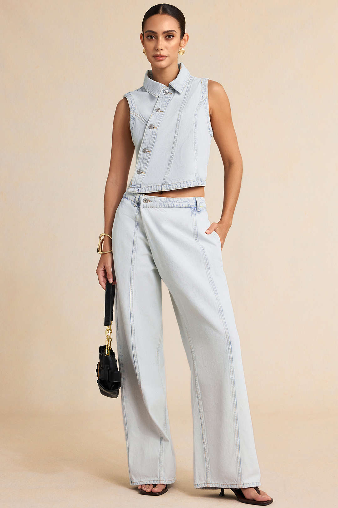 Denim Asymmetrical Straight Leg Jeans