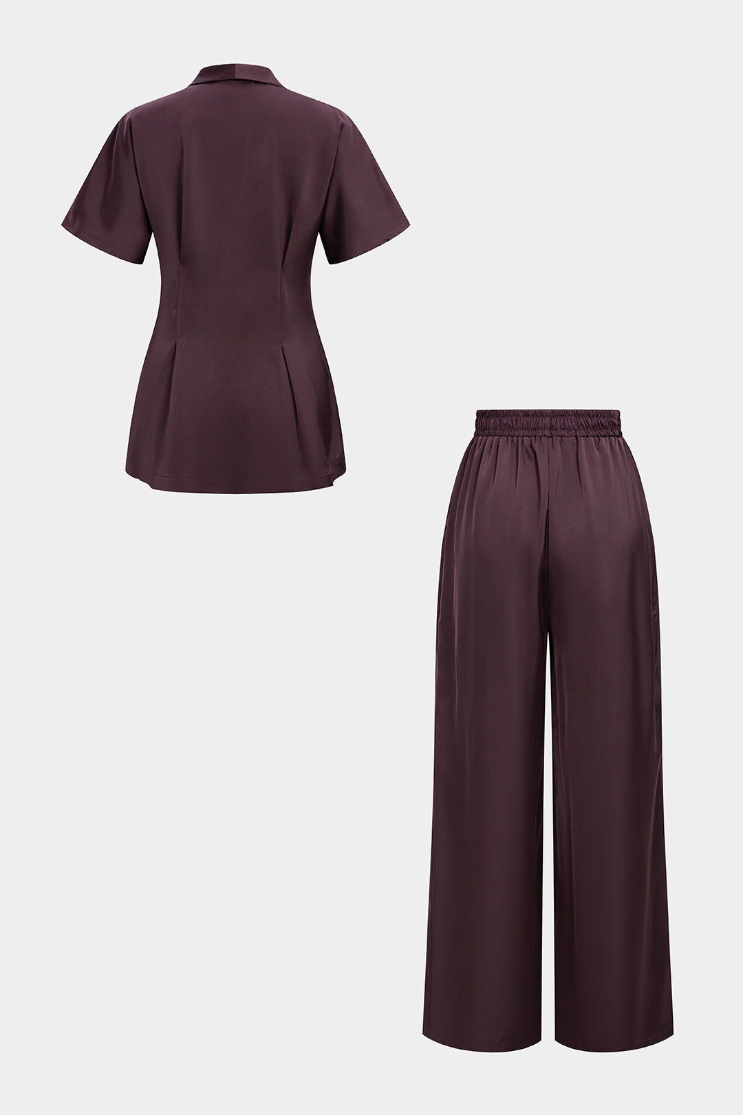 Satin V-Neck Short-Sleeve Top And High-Waist Wide-Leg Pants Set