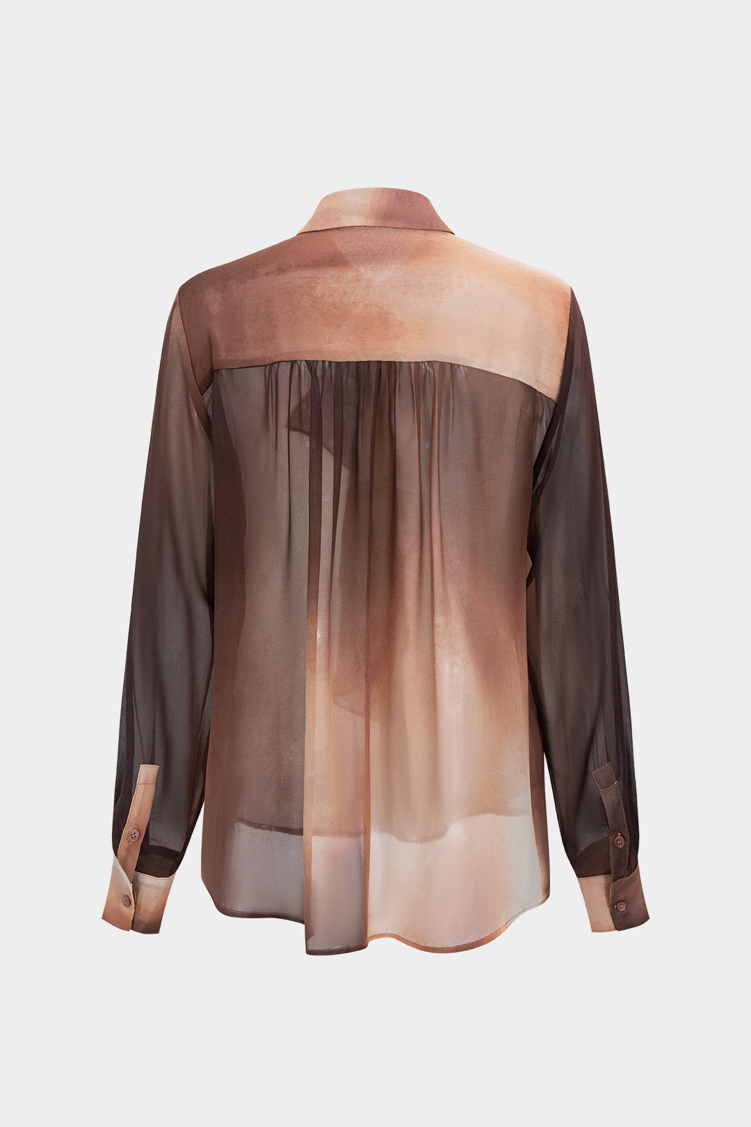 Tie Dye Ombre Print Chiffon Button Ruffle Long-Sleeve Top