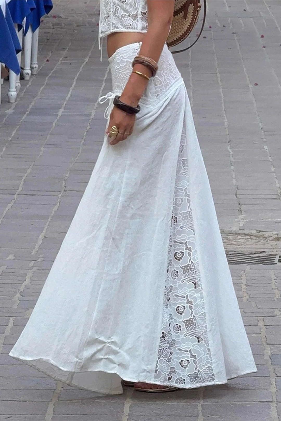 Jupe à nouer patchwork avec garniture en dentelle
