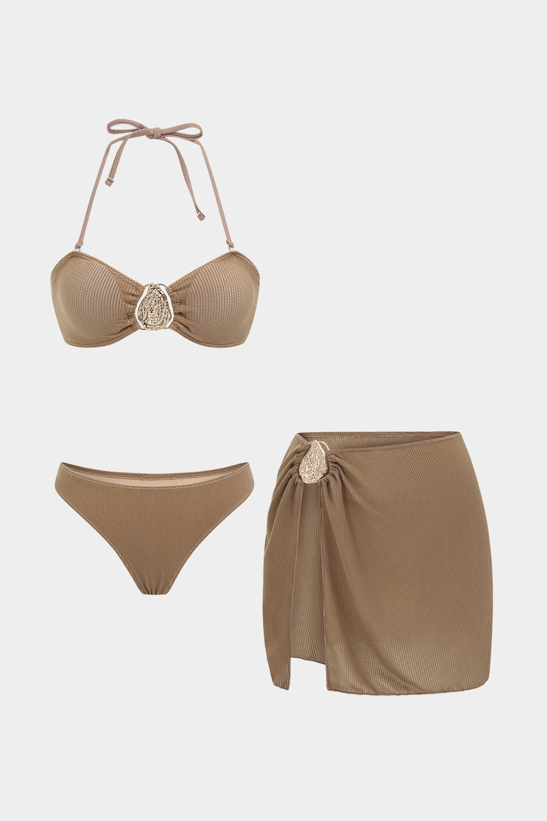 Bikini-Set mit gerafften Trägern in Metallic-Optik