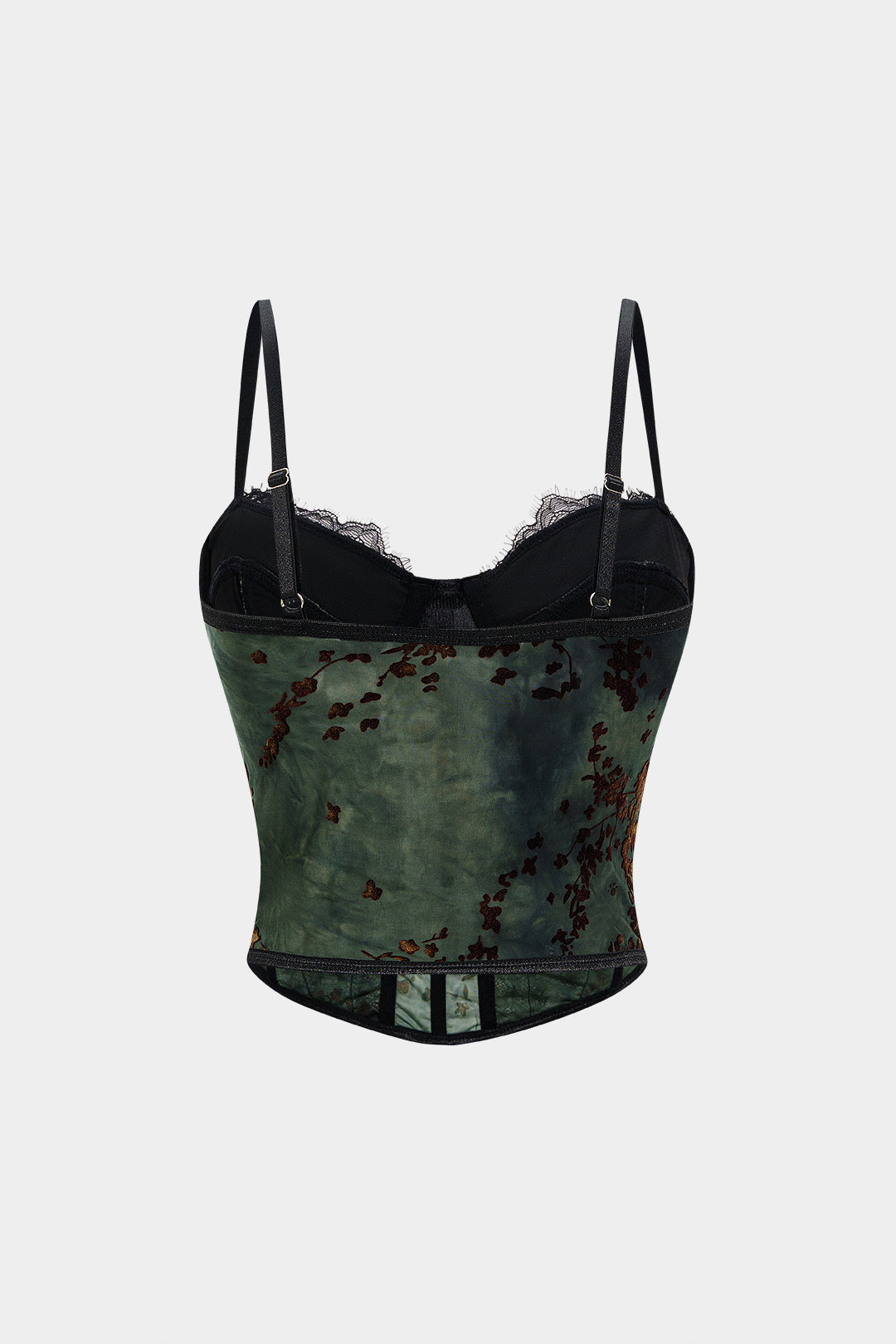 Retro Print Lace Trim Bustier Corset Cami Top