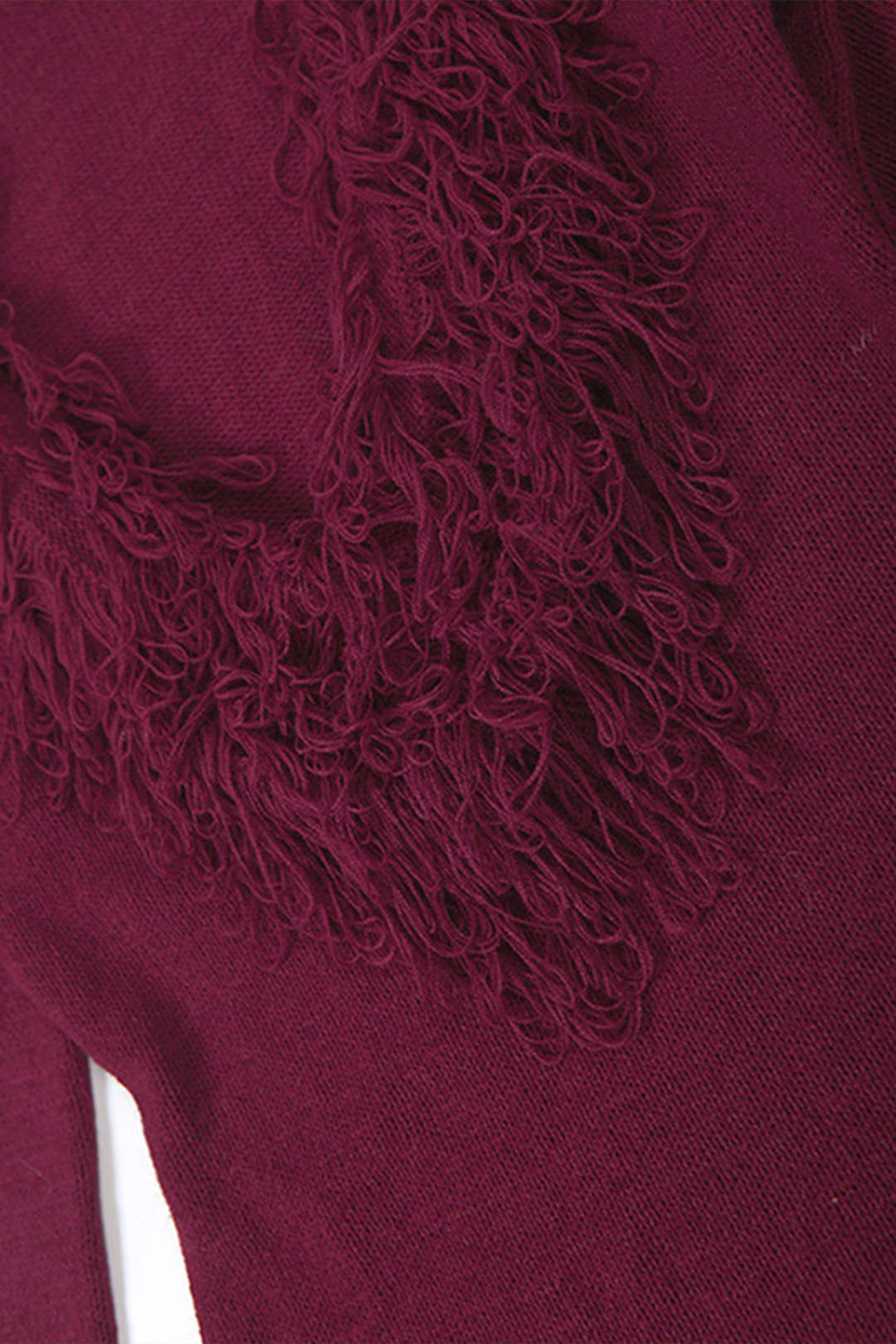 Knit Fringe Trim Deep V-Neck Long Sleeve Maxi Dress