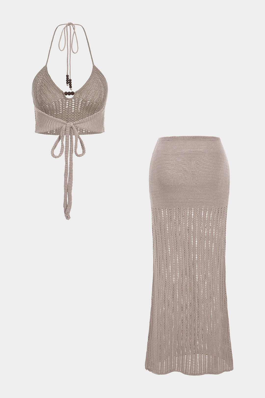 Knit Halter Neck Hollow Out Tie-Up Cover Up