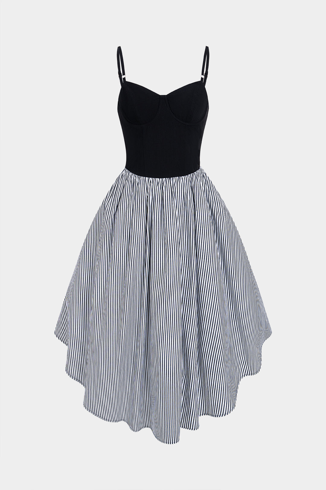 Midi-Kleid mit asymmetrischen Raffungen, Kontraststreifen-Print und ärmellosem Design