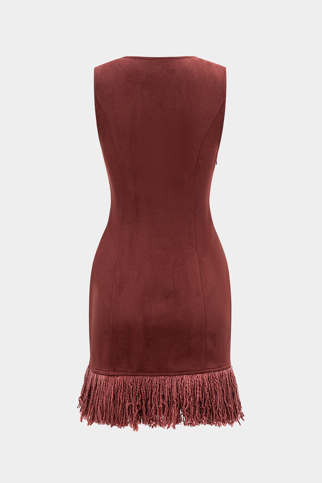 Suede Zipper Fringe Trim Tank Sleeveless Mini Dress