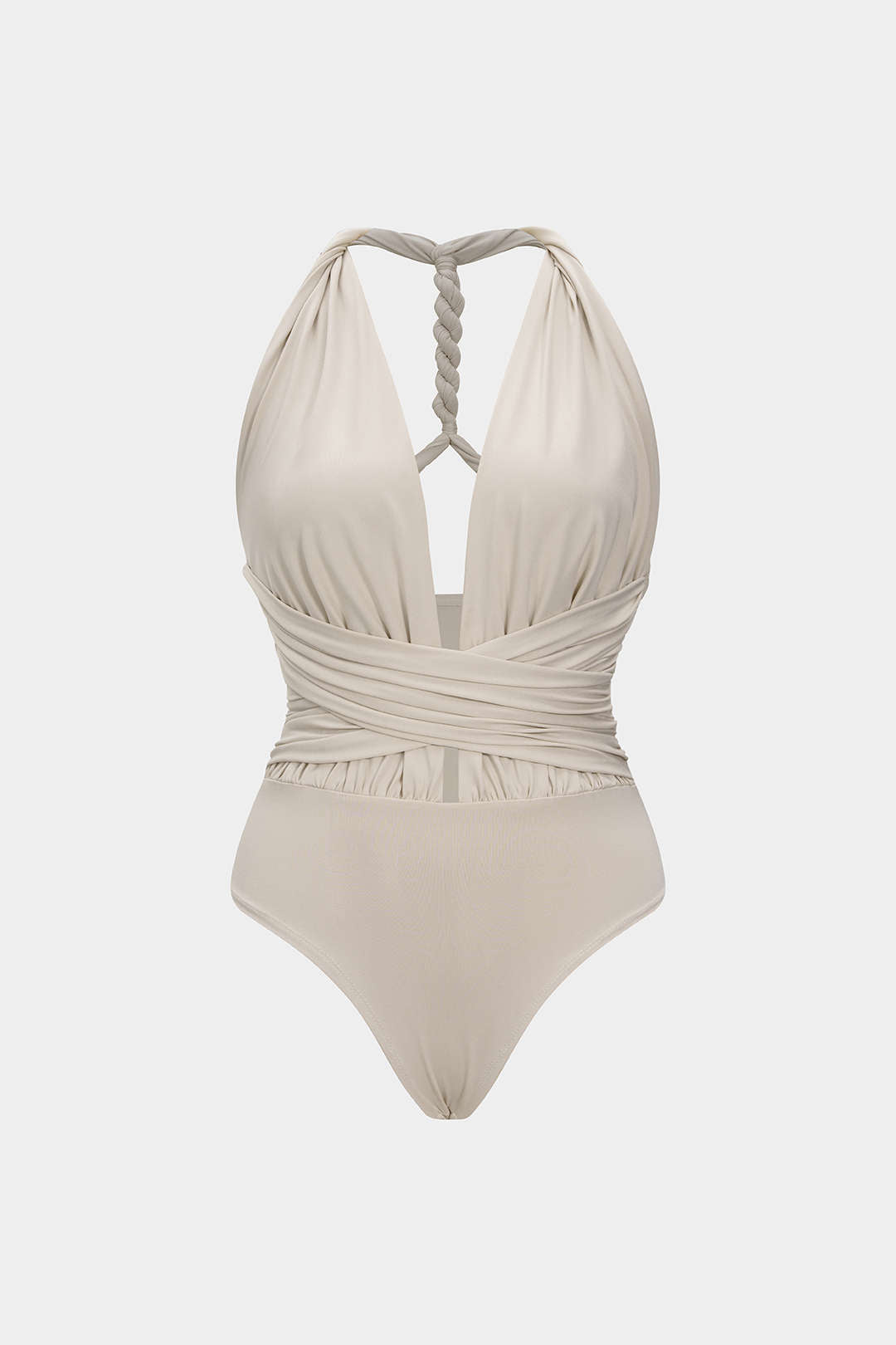 Ruched V-Neck Twist Knot Crossed Sleeveless Bodysuit