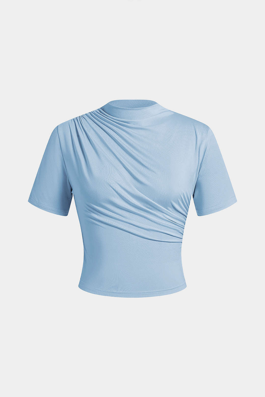 Rollkragen-T-Shirt mit gerafften kurzen Ärmeln
