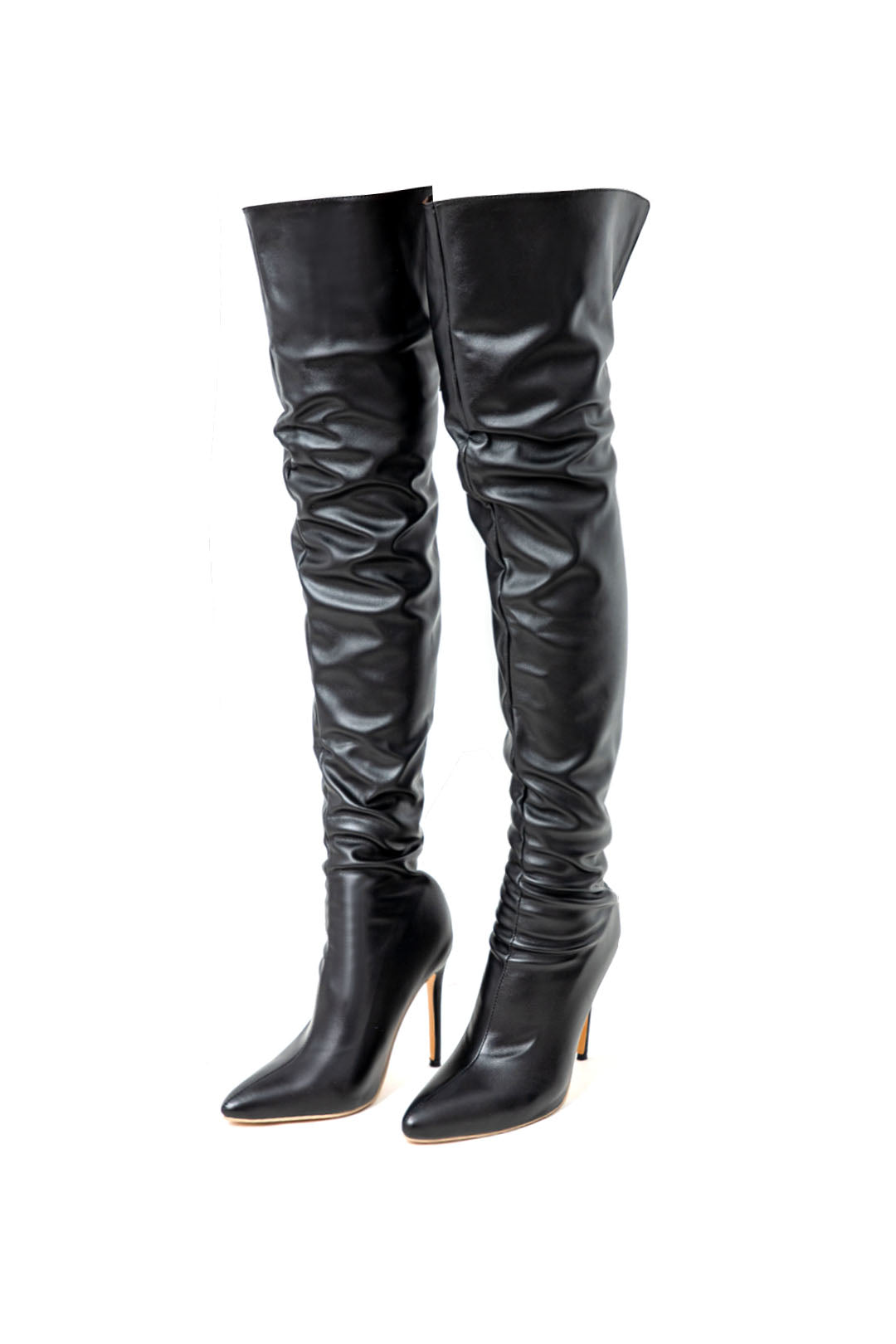 Bottes cuissardes à bout pointu en similicuir