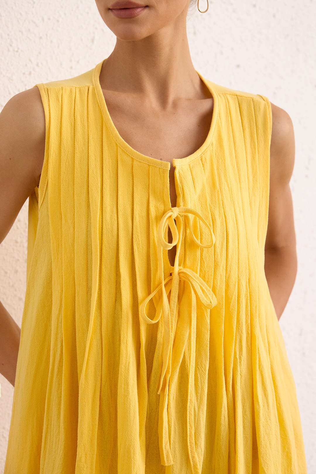 Round Neck Tie-Up Sleeveless Mini Dress