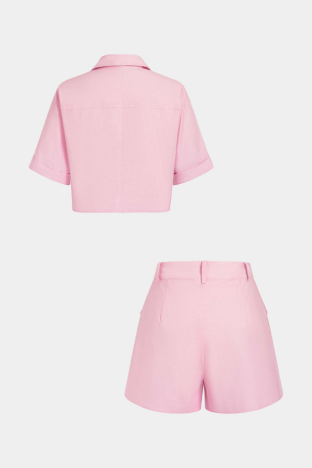Revers-Metallic-Knopf Kurzarm-Oberteil und Shorts-Set