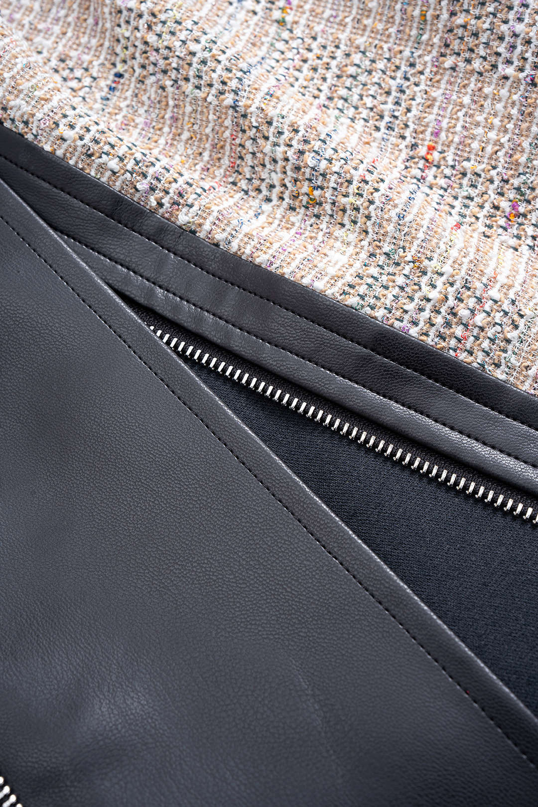 Faux Leather Patchwork Asymmetrical Zipper Split Skirt