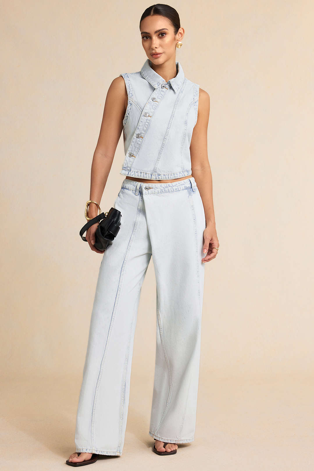 Denim Asymmetrical Button Tank Top