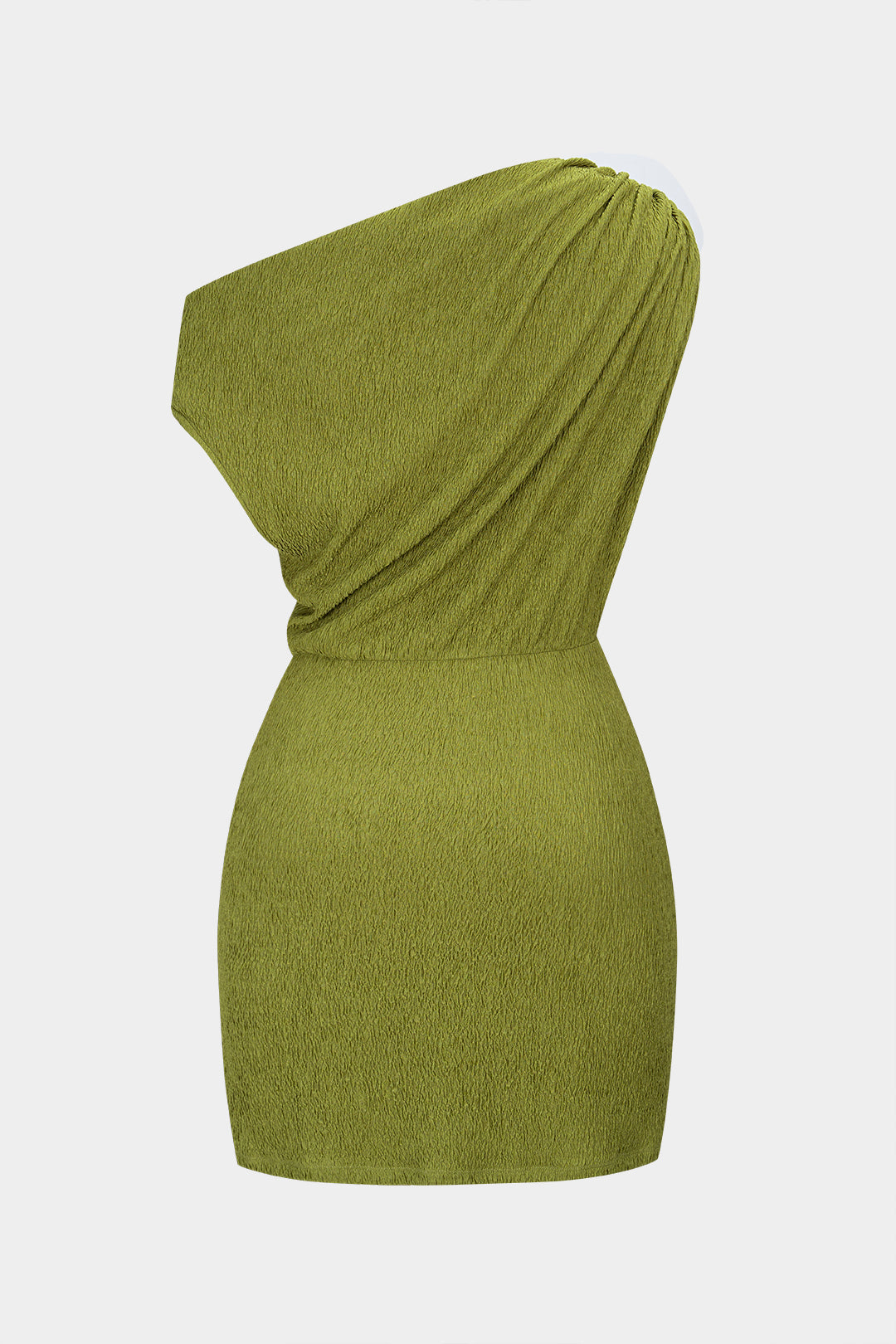 Einärmeliges asymmetrisches, gerafftes ärmelloses Minikleid