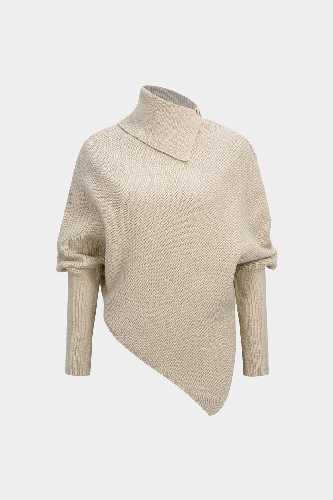 Knit High Collar Asymmetrical Hem Long-Sleeve Top