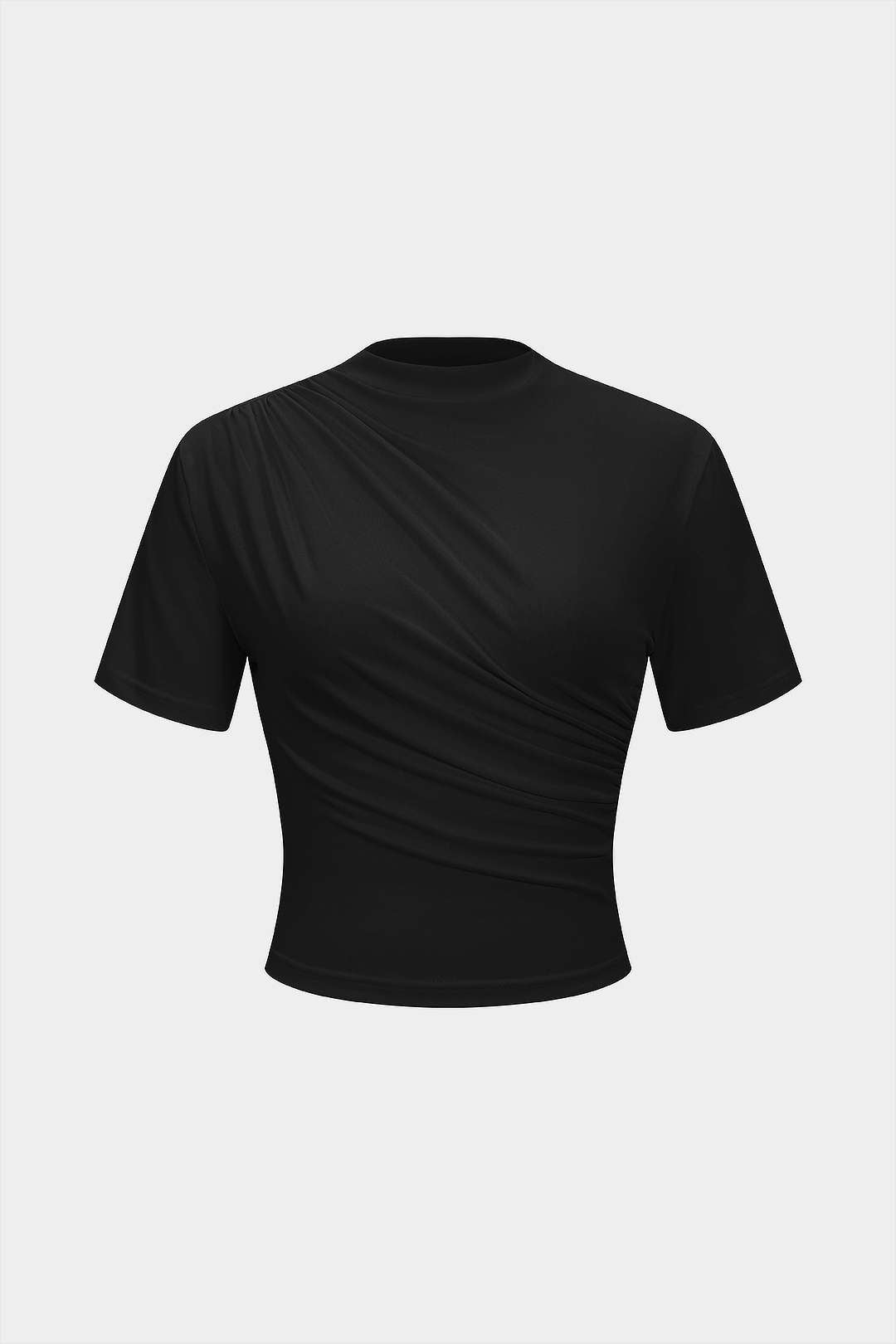 T-shirt à col montant et manches courtes froncé
