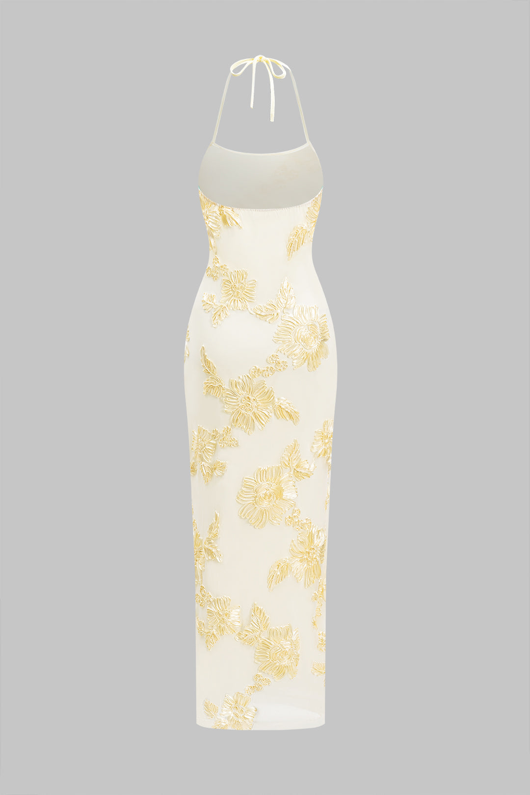 3D Floral Print Halter Backless Sleeveless Maxi Dress