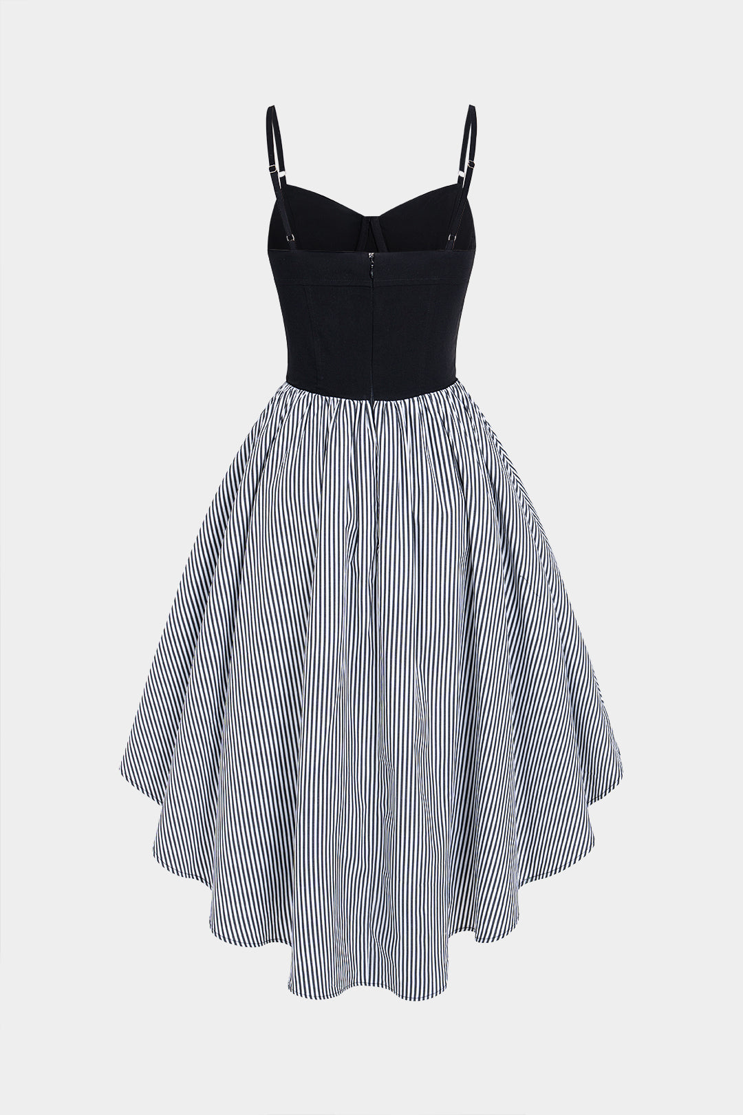 Midi-Kleid mit asymmetrischen Raffungen, Kontraststreifen-Print und ärmellosem Design