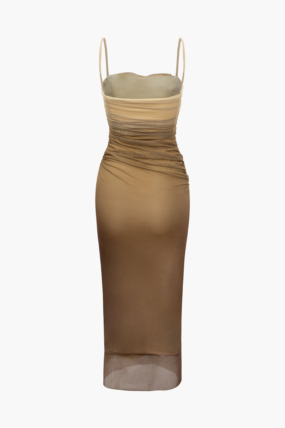 Robe longue camisole ruchée en maille