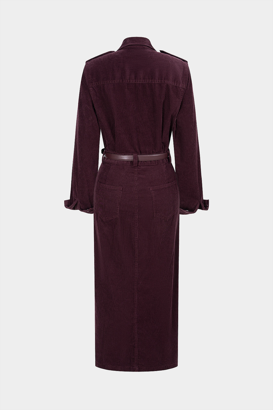 Kord Midikleid mit gekerbtem Revers, geknöpften Taschen und Gürtel