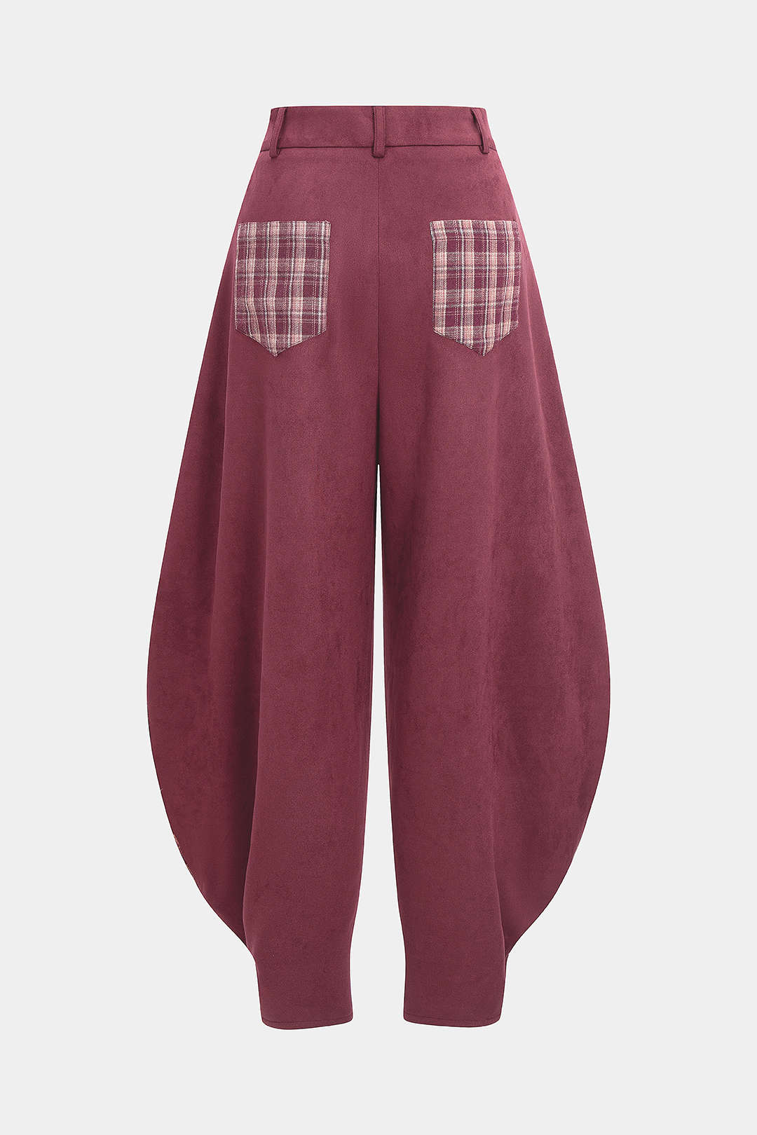 Hose mit Karodruck und Wildleder-Patchwork