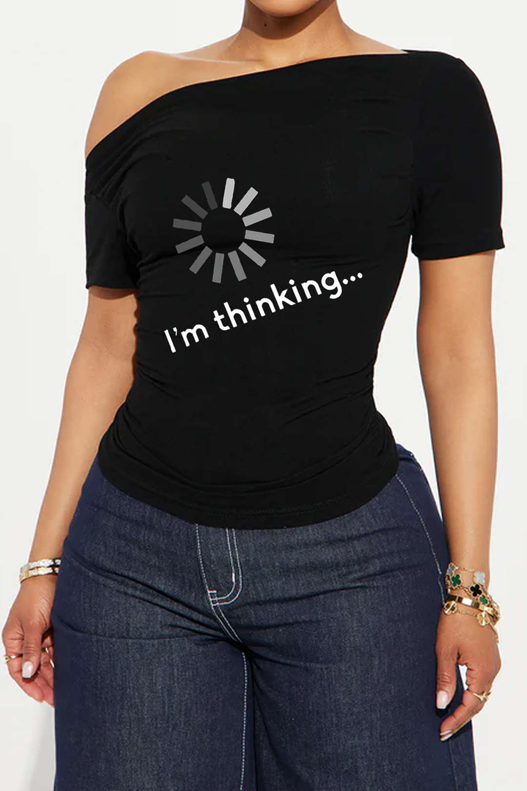 Letter Print One Shoulder Short Sleeve T-Shirt